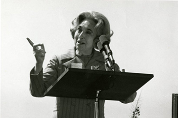 Image of Margaret Bock at the podium.
