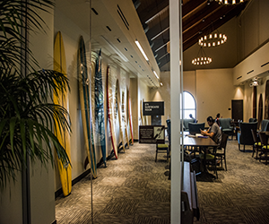 looking into the surfboard room