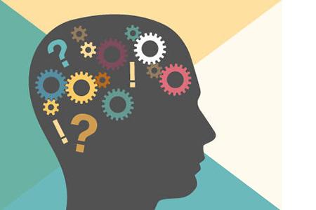 Graphic of silhouetted profile of head overlaid with gears and question marks. Photo courtesy https://www.mentalhealth.gov/