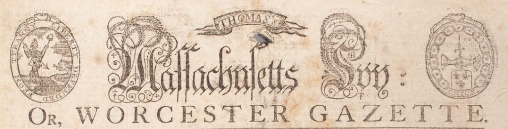 Masthead of Massachusetts Spy from 1784