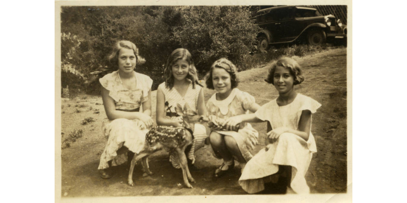 Annette Anderson (second from left) and Doris Anderson (third from left) with the Sawmill sisters