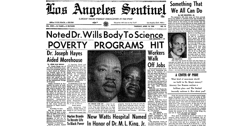 front page of LA Sentinel from 1968