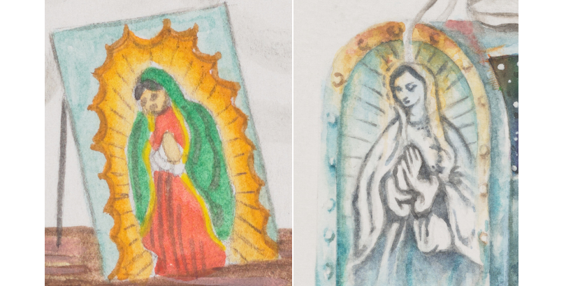 details of Virgin of Guadalupe in Johnny Quintanilla's work