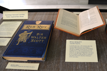 Display case with rare books.