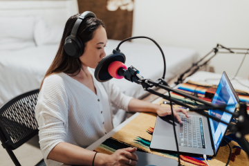 Dorothy Chow at podcast microphone