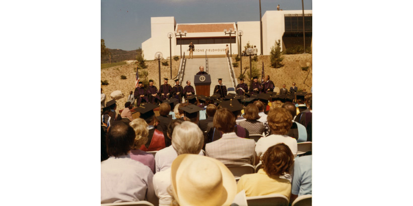View of the crowd with Firestone Fieldhouse in the background