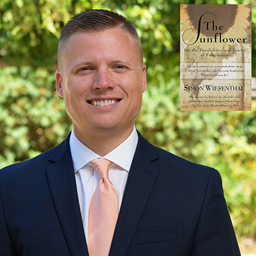 portrait with book cover