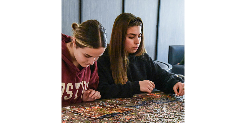 students work on puzzle