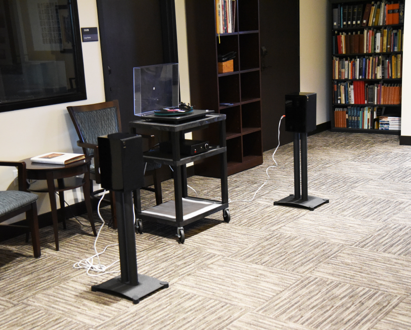 record player in the reading room