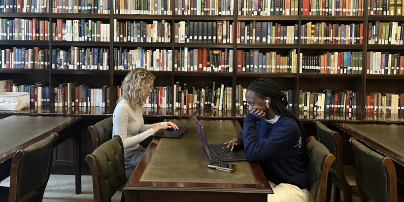 Students using the London library