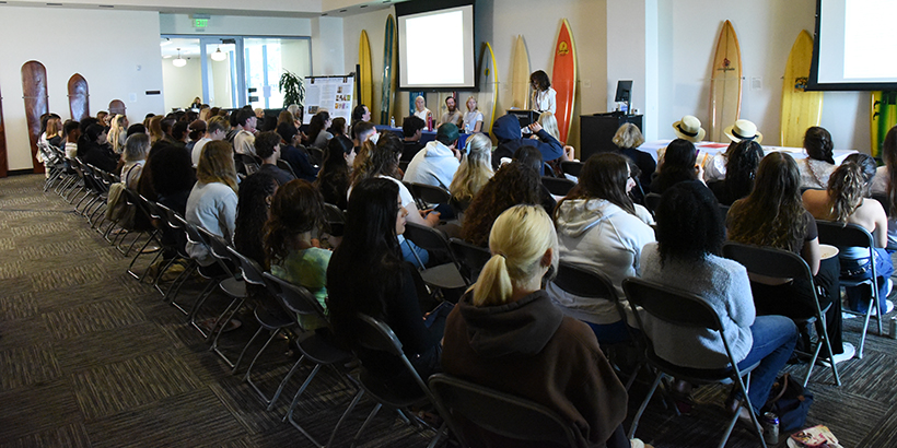 The audience in the Surfboard Room