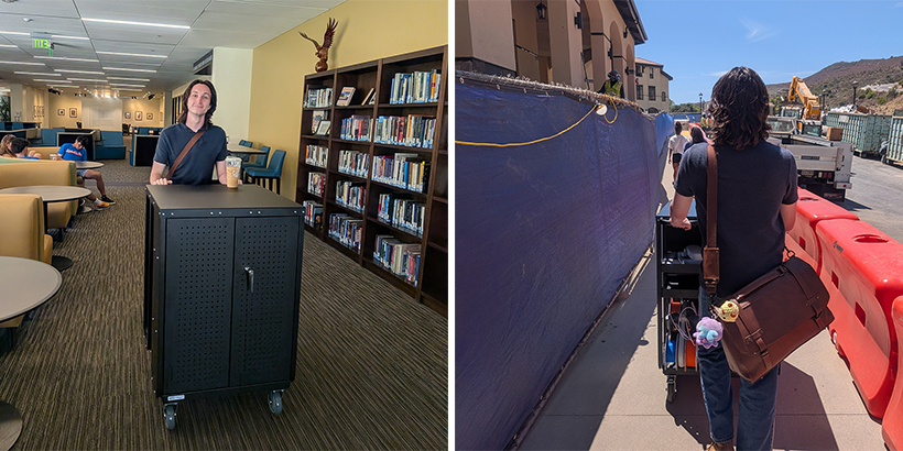 cart being moved from library to Mullin Park
